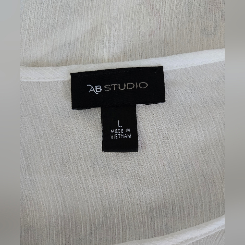 Ladies AB Studio White Sheer Top Sz Large Euc - Picture 3 of 8